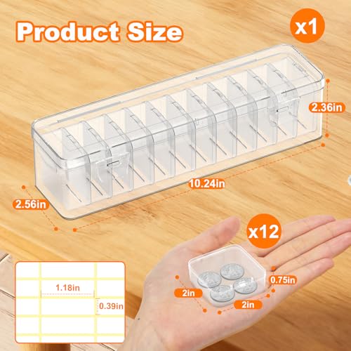 Profasion Bead Organizer Box, 12 PCS Clear Plastic Storage Containers Features Hinged Lid and Labels, Craft Storage Box for Jewelry, Diamonds, Clay Beads, Bracelets, Screws, Seeds, Small Parts - Image 2