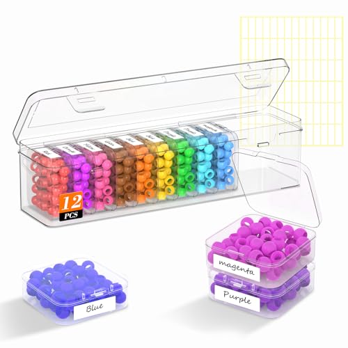 Profasion Bead Organizer Box, 12 PCS Clear Plastic Storage Containers Features Hinged Lid and Labels, Craft Storage Box for Jewelry, Diamonds, Clay Beads, Bracelets, Screws, Seeds, Small Parts - Image 1