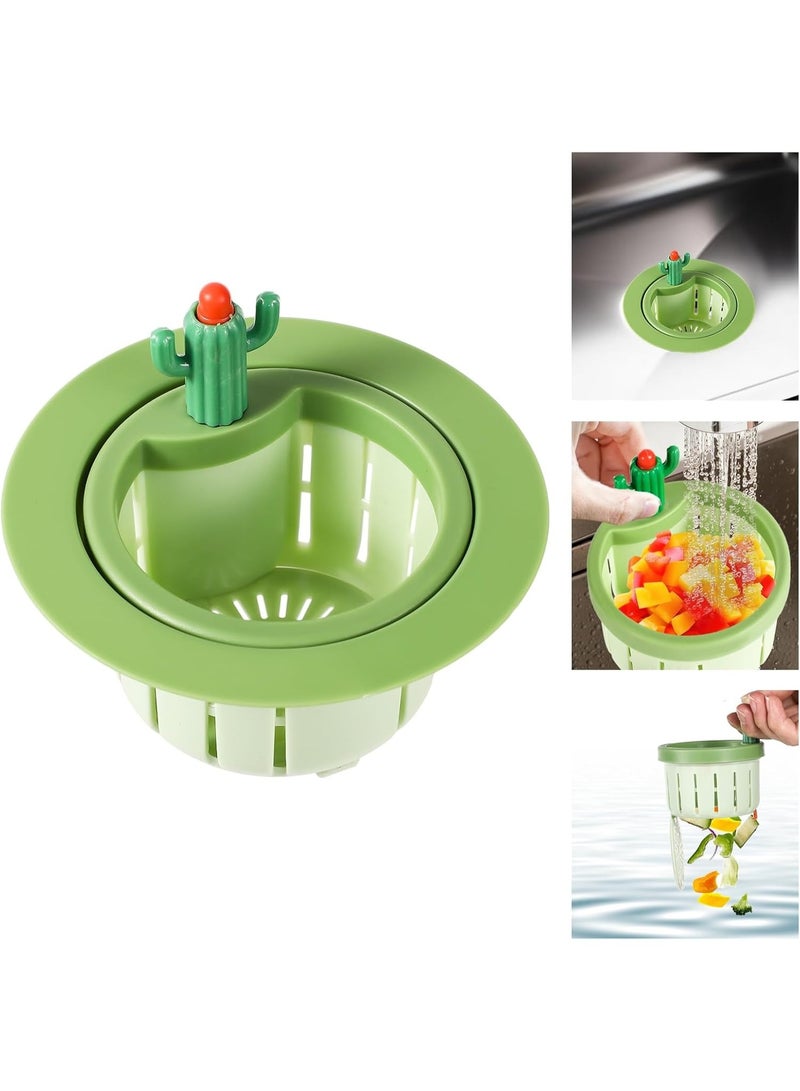 فلتر حوض مطبخ بزر دفع ذاتي التنظيف – سلة نفايات صبار بسعة كبيرة مع تصميم دوار متعدد الفتحات ومقبض شعري لسهولة التنظيف - Image 1