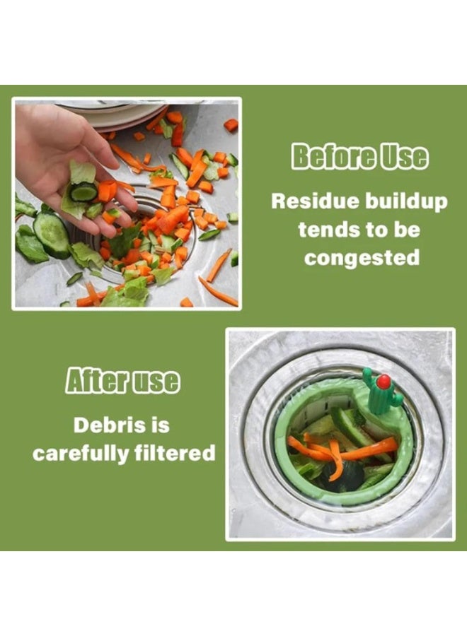 فلتر حوض مطبخ بزر دفع ذاتي التنظيف – سلة نفايات صبار بسعة كبيرة مع تصميم دوار متعدد الفتحات ومقبض شعري لسهولة التنظيف - Image 2