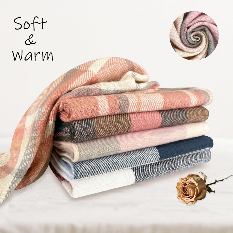 YUHAN PRETTY Winter Scarf for Women Warm Soft Plaid Scarves Fall Cashmere Feel Large Long Blanket Scarf Shawls and Wrapsï¼ˆPink Greyï¼‰ - Image 5
