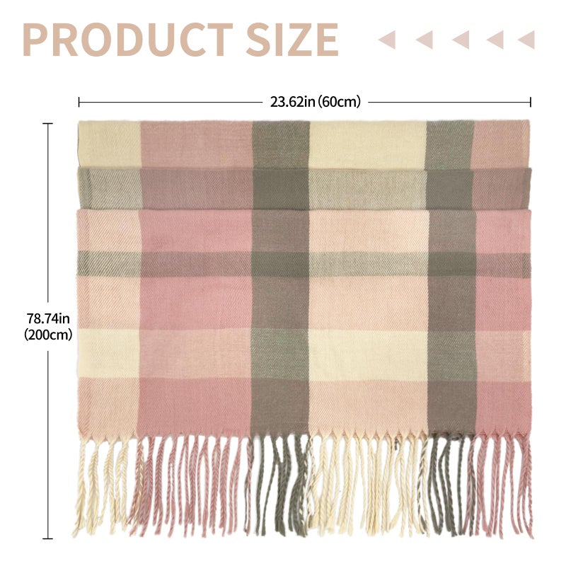 YUHAN PRETTY Winter Scarf for Women Warm Soft Plaid Scarves Fall Cashmere Feel Large Long Blanket Scarf Shawls and Wrapsï¼ˆPink Greyï¼‰ - Image 2