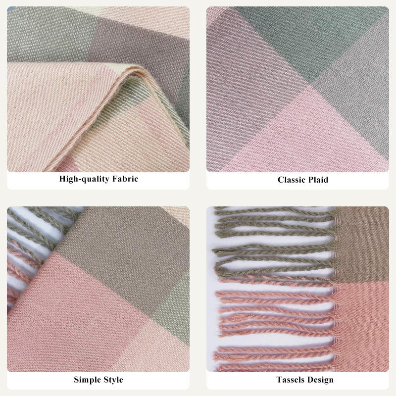 YUHAN PRETTY Winter Scarf for Women Warm Soft Plaid Scarves Fall Cashmere Feel Large Long Blanket Scarf Shawls and Wrapsï¼ˆPink Greyï¼‰ - Image 3