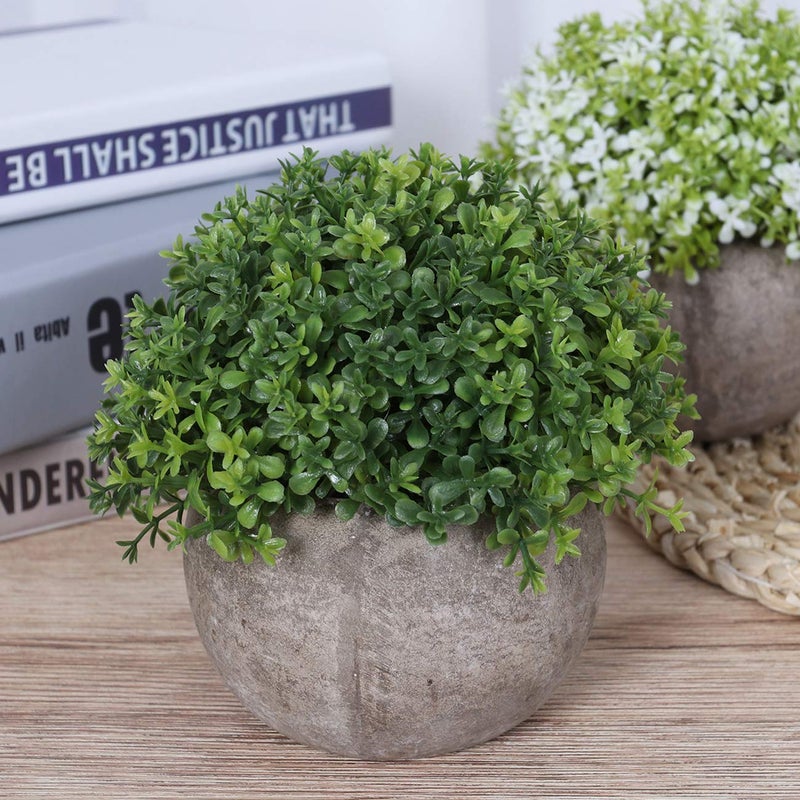 Ogrmar Mini Plastic Faux Plants in Pot/Small Topiary Shrubs Fake Greenery for Bathroom, House Decorations (Green Grass) - Image 4