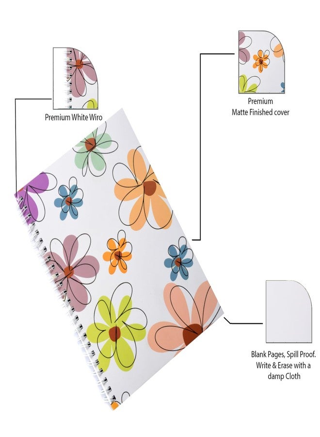 Papboo A5 Easy to Carry Re-writeable/Reusable Notebook - Eco Friendly Notebook with Fine Tip Marker & a Microfiber Cloth and A Pocket At Back- Floral - Image 3