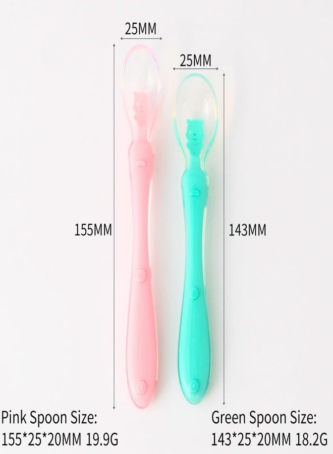ZoZoBaa Baby Feeding & Weaning Spoon Set of 2 with Ultra Supple 100% Silicone Tip & Ergonomic Handle, BPA Free with Food Grade Material, Self Feeding Utensil for Kids 4 Months+, [Pink Green] - Image 2