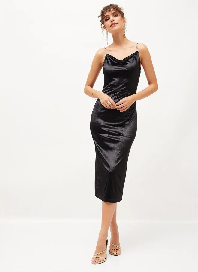 ساسافراس Cowl Neck Black Bodycon Dress for Women