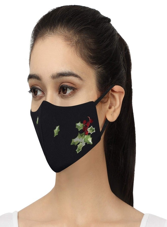 MASQ By Q-One 4 Layer Washable, Reusable, Size Adjustable, Anti-Bacterial (BFE>99%) Embroidered Cotton Cloth Face Mask Combo for Women, Girls with Detachable Chain & Ear Loops (Medium, Pack of 5) - Image 2