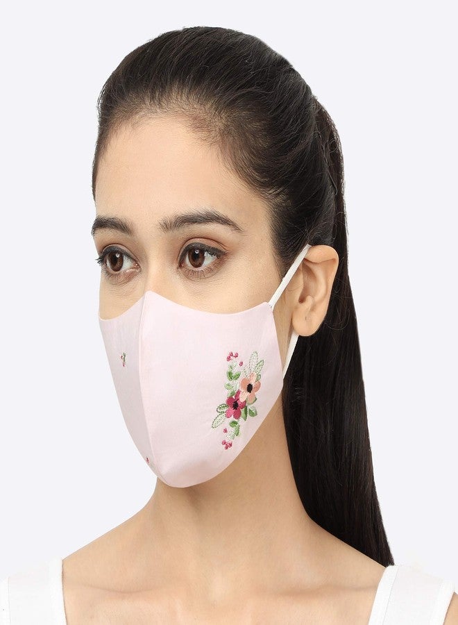 MASQ By Q-One 4 Layer Washable, Reusable, Size Adjustable, Anti-Bacterial (BFE>99%) Embroidered Cotton Cloth Face Mask Combo for Women, Girls with Detachable Chain & Ear Loops (Medium, Pack of 5) - Image 5