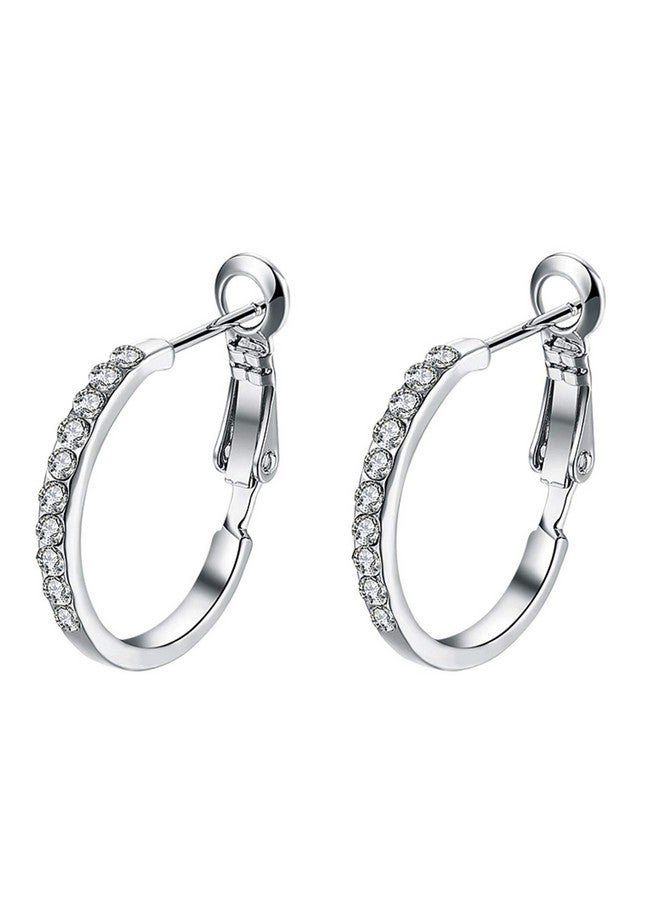Cutesmile Fashion Jewelry 14K Platinum/Rose Gold Cz Rhinestone Small Hoop Earrings For Women (Platinum) - Image 1