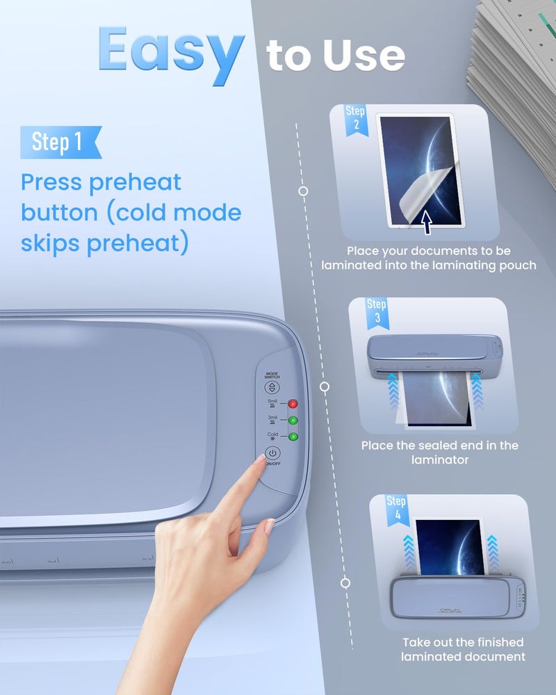 Qfun 13 Inch Laminator Machine 11x17 with Laminating Sheets Personal Laminator for Teachers, 60S Warm Up Cold Thermal Lamination Machine for Home Office, A3 Laminating Machine Portable Paper Laminate Kit - Image 4