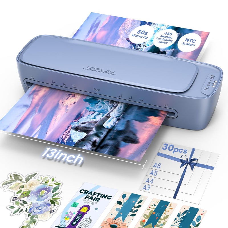 Qfun 13 Inch Laminator Machine 11x17 with Laminating Sheets Personal Laminator for Teachers, 60S Warm Up Cold Thermal Lamination Machine for Home Office, A3 Laminating Machine Portable Paper Laminate Kit - Image 1