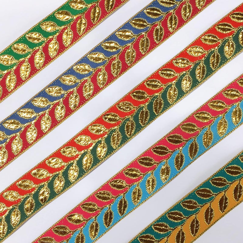Lami شريط دانتيل لامي 9 متر بتصميم ورقة ذهبية ذات لونين أحمر وأزرق لتغليف المواد الزخرفية، مواد حرفية للخياطة DIY - Image 3