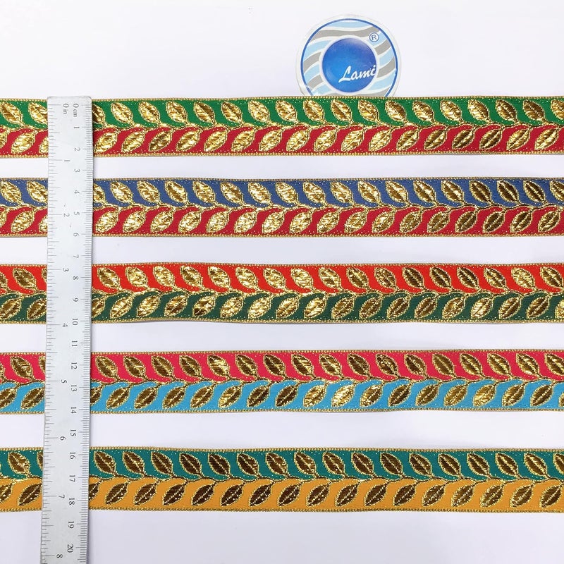 Lami شريط دانتيل لامي 9 متر بتصميم ورقة ذهبية ذات لونين أحمر وأزرق لتغليف المواد الزخرفية، مواد حرفية للخياطة DIY - Image 4