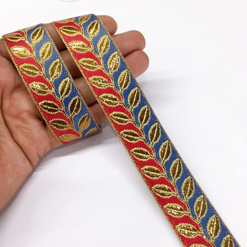 Lami شريط دانتيل لامي 9 متر بتصميم ورقة ذهبية ذات لونين أحمر وأزرق لتغليف المواد الزخرفية، مواد حرفية للخياطة DIY - Image 5