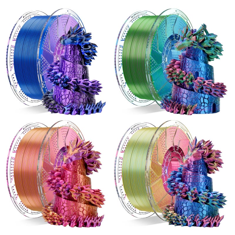 Chitu Systems Conjure Silk Tricolor PLA 3D Printer Filament 1.75mm,Reusable Spool Compatible with Bambulab Refill Filament,Christmas Silk Red Yellow Blue Black Purple Gold Green Pack of 4KG/8.8lb - Image 1