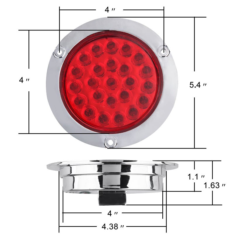 Partswcgg 10Pcs 4 Inch Round Led Trailer Tail Lights Red 24LED, Sealed 4" Round Red LED Stop Turn Tail Lights Brake Trailer Lights Chrome Flange Mount Hardwired Waterproof for RV Trucks 12V DC - Image 4