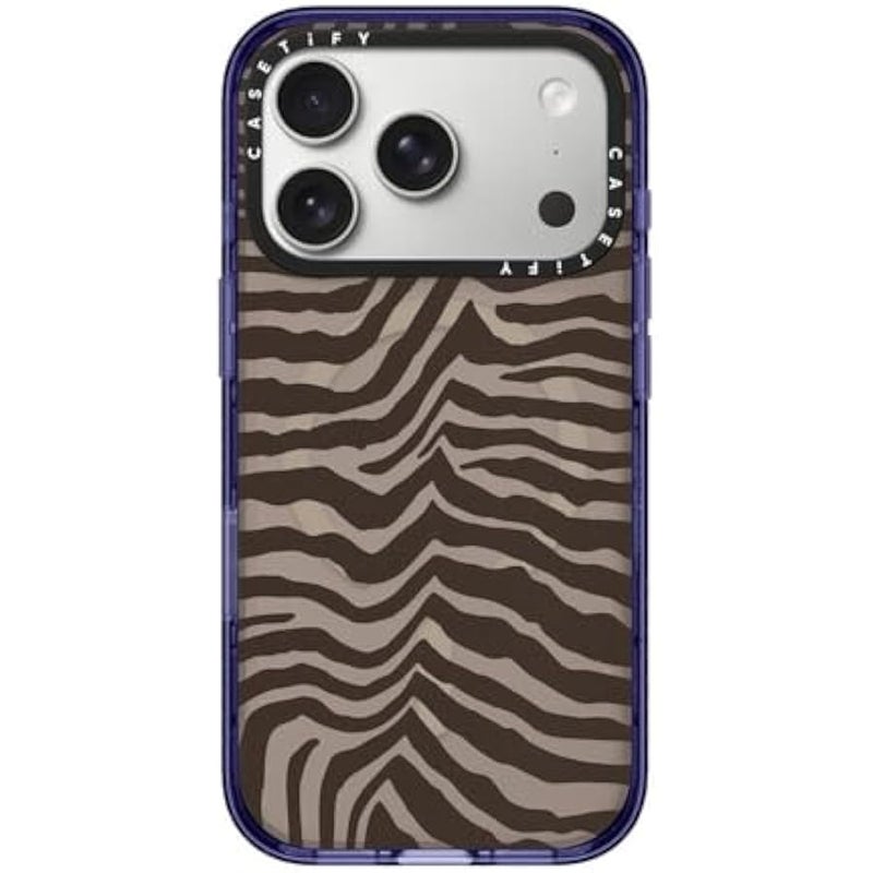 Casetify Impact iPhone 17 Pro Case 【Slim/Compatible with Magsafe / 8.2 ft. 4X Military Grade Drop Protection】 - Zebra-Brown - Soft Blue - Image 1