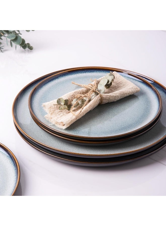 LERATIO طقم أدوات المائدة الخزفية LeRATIO من 4 أطباق وأوعية مصنوعة يدويًا بتزجيج تفاعلي مقاوم للكسر آمن للاستخدام في الفرن وغسالة الصحون خدمة لـ 4 أشخاص باللون الرمادي والأبيض - Image 3