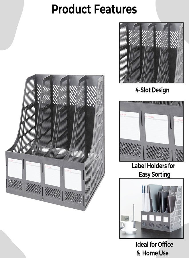 DaKos 4 Section File Rack - Multipurpose Desktop Organizer & Document Holder Box for Office, School & Home Use (Grey) - Image 4