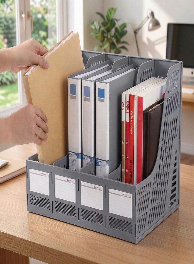 DaKos 4 Section File Rack - Multipurpose Desktop Organizer & Document Holder Box for Office, School & Home Use (Grey) - Image 1