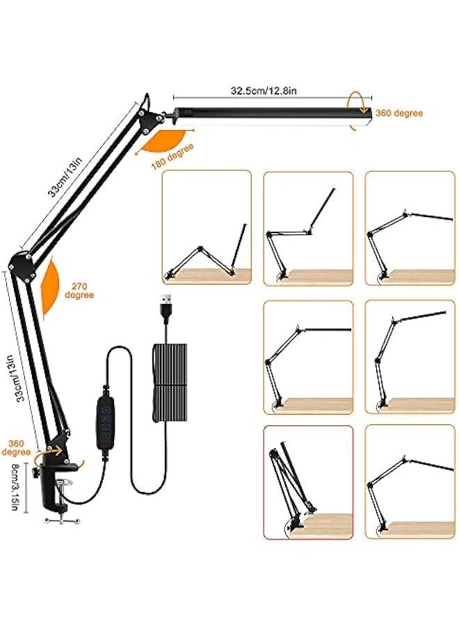 Beauenty - LED Desk Lamp for Home Office, Dimmable Desk Light Clamp Lamp, 10W Eye-Caring Study Lamp Table Lamp, Flexible Swing Arm Clip on Reading Light - Image 1