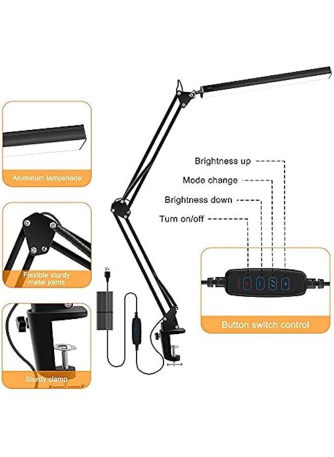 Beauenty - LED Desk Lamp for Home Office, Dimmable Desk Light Clamp Lamp, 10W Eye-Caring Study Lamp Table Lamp, Flexible Swing Arm Clip on Reading Light - Image 1