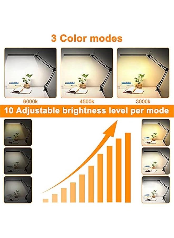 Beauenty - LED Desk Lamp for Home Office, Dimmable Desk Light Clamp Lamp, 10W Eye-Caring Study Lamp Table Lamp, Flexible Swing Arm Clip on Reading Light - Image 1