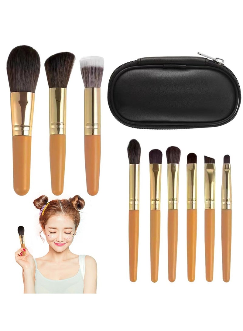 Excefore Mini Makeup Brushes Set, 9 Pcs Portable Travel Make Up Brush with Storage Case, for Foundation Brush Blush Powder Eye Shadow Cosmetics - Image 1