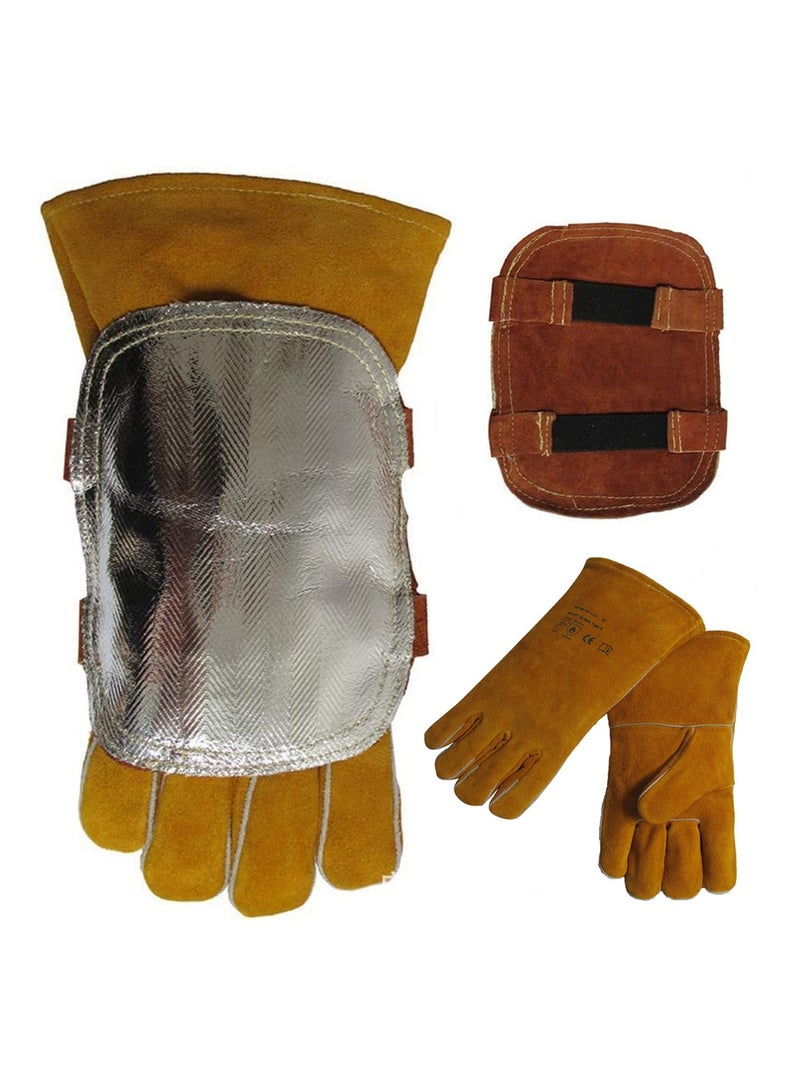 SYOSI Welding Gloves and Pad Aluminized Heat Resistant Glove Pad Fireproof Gloves Pad High Temperature Hand Guard Shield for Enhanced Hand Protection  - Image 1