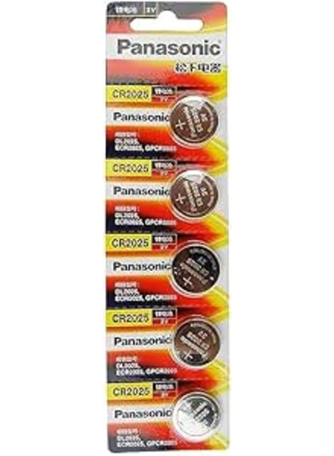 Panasonic Panasonic Lithium Button Battery, CR-2025, Pack of 5