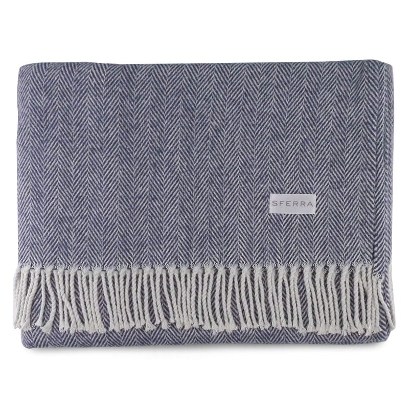 Sferra Celine Herringbone 100 Cotton Throw Blanket  Navy