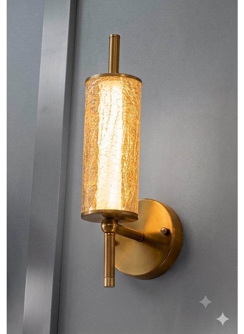 Classic Modern Wall Sconce with a Crushed Ice Glass Effect - Brushed Gold Color for Living Rooms and Hallways