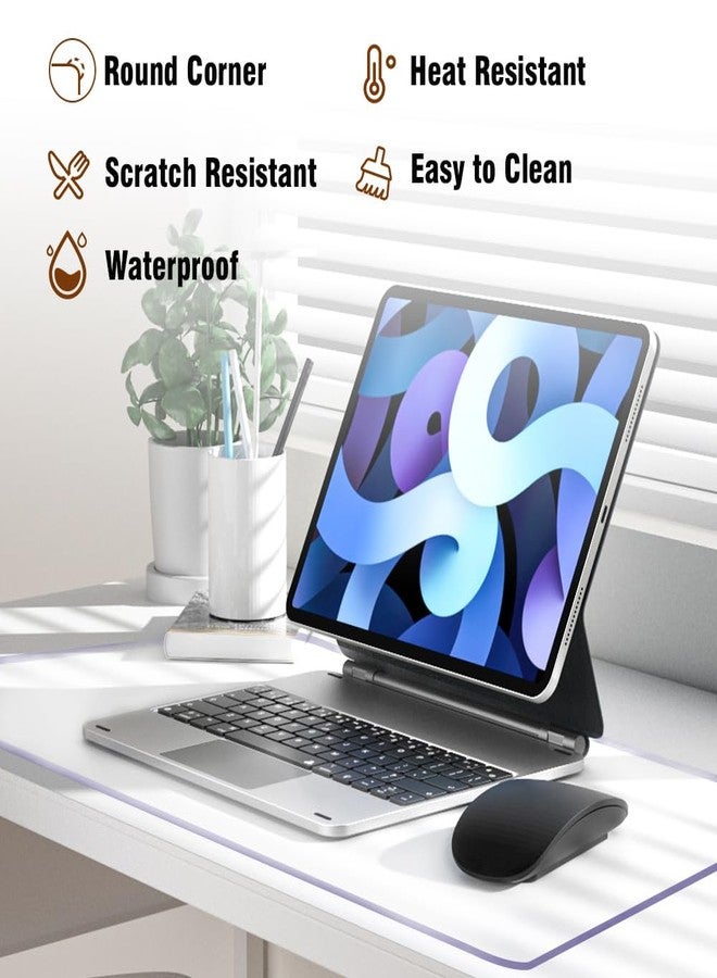 Leoewo 17x47 Multifunctional Desk Pad Clear PVC Plastic Blotter Mat Cover for Office Home Computer Laptop Keyboard Pads Wipeable Waterproof with Mouse Pad Crystal Plastic Office Writing Desk Top Protector - Image 2