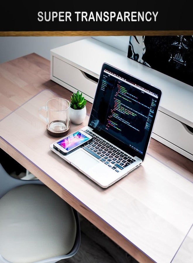 Leoewo 17x47 Multifunctional Desk Pad Clear PVC Plastic Blotter Mat Cover for Office Home Computer Laptop Keyboard Pads Wipeable Waterproof with Mouse Pad Crystal Plastic Office Writing Desk Top Protector - Image 5