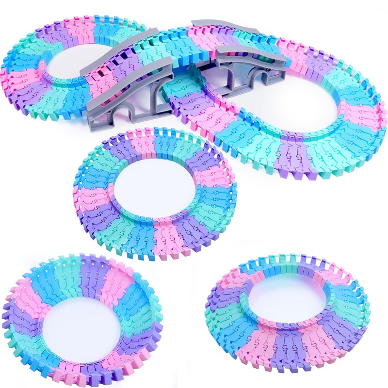 SCKTYZS 96 PCS Flexible Tracks Race Tracks Supplementary Set 4 Colors Magic Road Race Tracks Toys 360 Rotating Flexible Train Track - Image 3