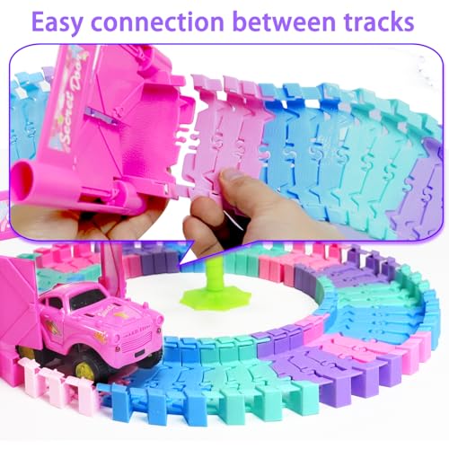 SCKTYZS 96 PCS Flexible Tracks Race Tracks Supplementary Set 4 Colors Magic Road Race Tracks Toys 360 Rotating Flexible Train Track - Image 5
