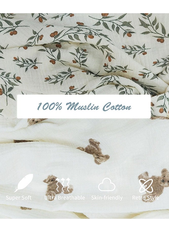 insular Cotton Muslin Baby Blanket with Tassel, Boho Muslin Swaddle Blanket Baby Receiving Blanket with Fringe, Nursing Blankets for Toddler Infant (120*100cm, Little Bear)  - Image 3