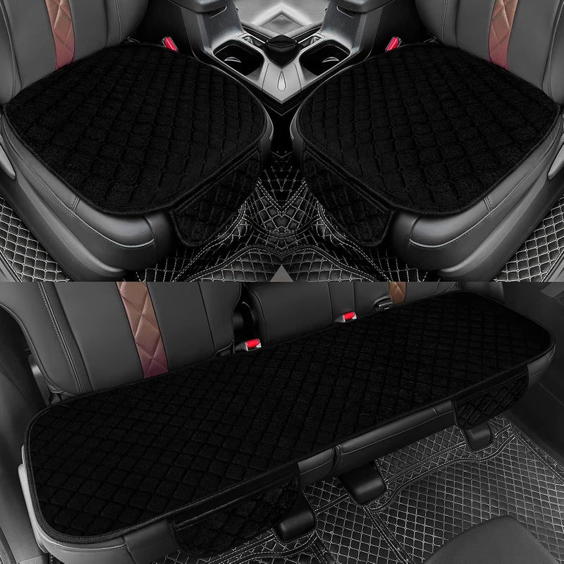 surpassme Car Seat Covers Universal Seat Covers for Car Accessories with Storage Pockets, Car Front Seat Covers and Rear Bench Coverfor Automotive, SUV, Truck, and Van(Black) - Image 1