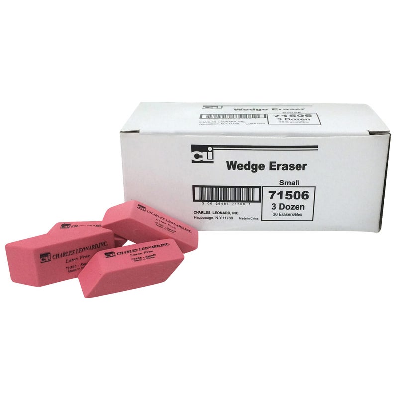 Charles Leonard Eraser, Synthetic, Latex Free, Wedge Shape, Pink, Small, 36/Box (71506) - Image 2