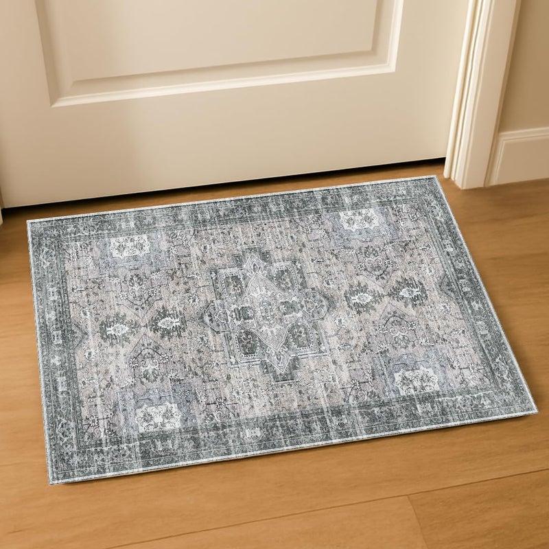 Muddy MatÂ® Blue Bell 2x3 Washable Area Rugs for Living Room, Bedroom & Dining Room â€“ Modern Soft Low Pile Non Slip Carpet â€“ Pet Friendly Waterproof Foldable Rugs for Home - Image 1