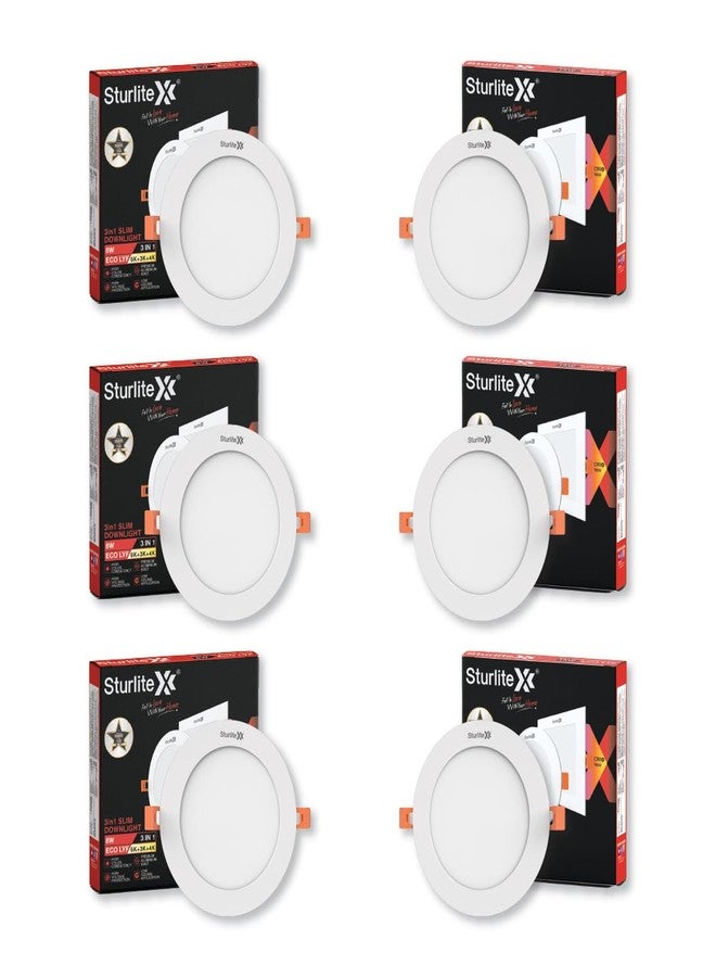 Sturlite مصباح ستورلايت إيكو LYF 8 واط (3 في 1) دائري LED للإضاءة السفلية | درجة حرارة اللون أبيض دافئ، محايد، وبارد | 640 لومن مع تقنية CRI لأنواع الأسقف والغرف المختلفة - (عبوة من 6 مصابيح) - Image 1