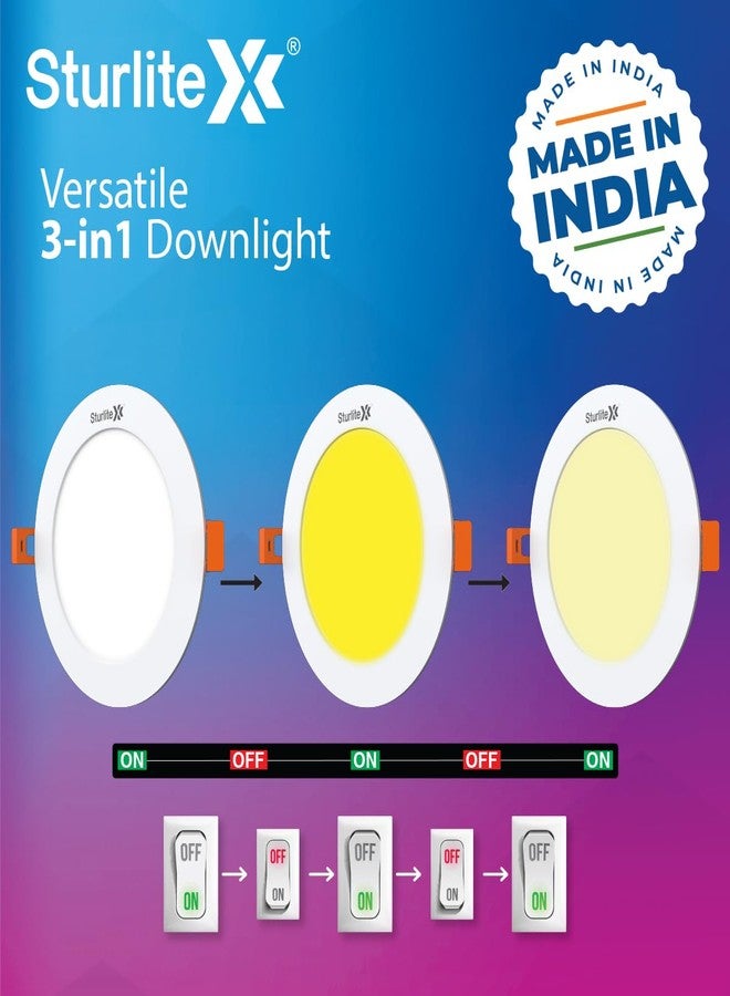 Sturlite مصباح ستورلايت إيكو LYF 8 واط (3 في 1) دائري LED للإضاءة السفلية | درجة حرارة اللون أبيض دافئ، محايد، وبارد | 640 لومن مع تقنية CRI لأنواع الأسقف والغرف المختلفة - (عبوة من 6 مصابيح) - Image 4