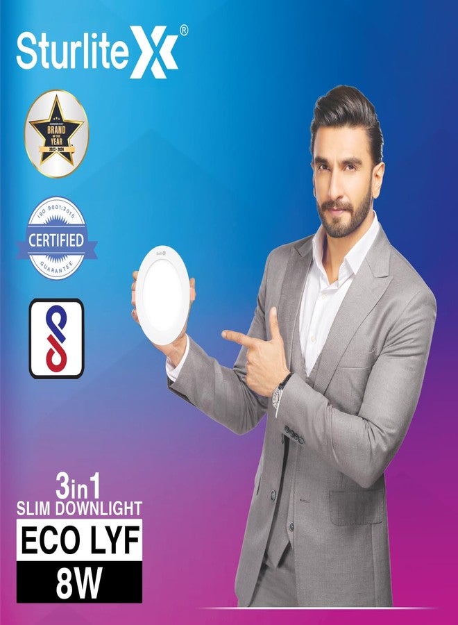 Sturlite مصباح ستورلايت إيكو LYF 8 واط (3 في 1) دائري LED للإضاءة السفلية | درجة حرارة اللون أبيض دافئ، محايد، وبارد | 640 لومن مع تقنية CRI لأنواع الأسقف والغرف المختلفة - (عبوة من 6 مصابيح) - Image 2