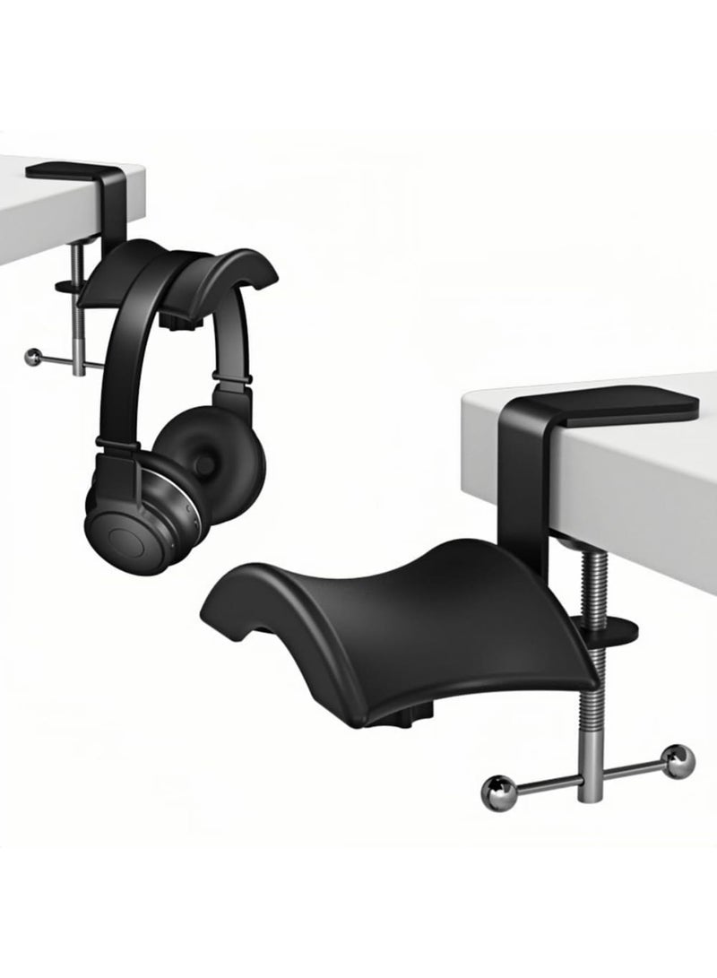 SOLARAE Headphone Headset Holder Hanger, 1PACK Universal Gaming Headphones Stand, Mount Under Desk Hook Clip with Adjustable Clamp for Most Headphone, Black
