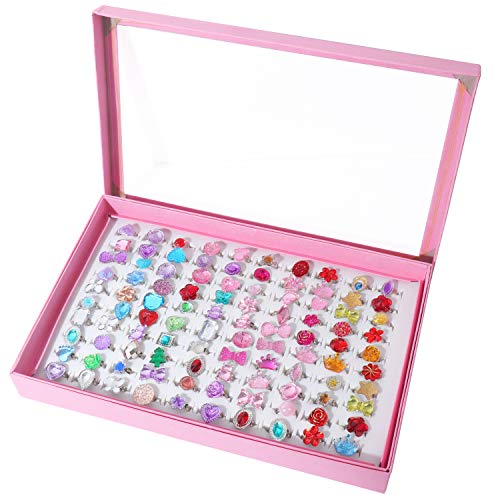 SOTOGO 100 Pieces Little Girl Rings Jewelry Rings Girl Pretend Play Ring and Dress up Ring, Little Girls Gift - Image 1