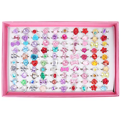 SOTOGO 100 Pieces Little Girl Rings Jewelry Rings Girl Pretend Play Ring and Dress up Ring, Little Girls Gift - Image 2