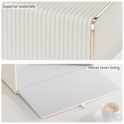 LADSTAG Tissue Box Cover,White Rectangle Leather Tissue Box Holder with Gold-Tone Edging Decoration,Decorative Tissue Cover for Bathroom Toilet Bedroom Living Room Table Desk Office (White, Rectangle) - Image 5