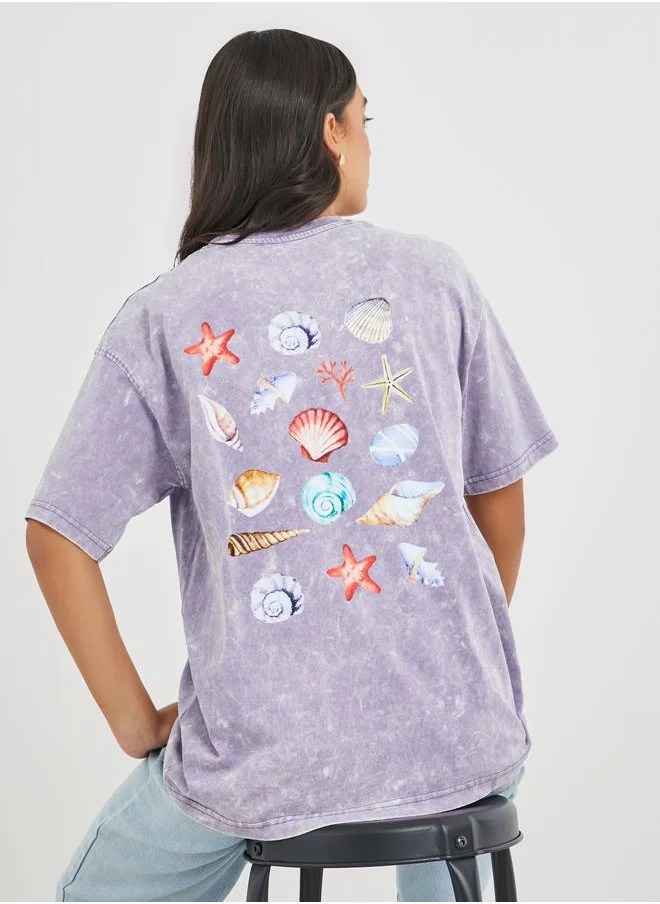 ستايلي Styli Graphic Print Round Neck Oversized T-Shirt