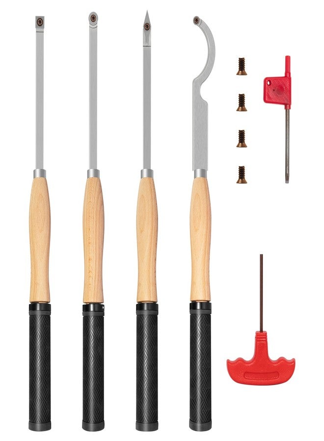 DEEFIINE 18.3" Full Size Carbide Tip Wood Lathe Turning Tool Kit, Lathe Roughing and Finishing Hollow Tool with Diamond Round Square Carbide inserts(Beech handle) - Image 1